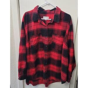Flannel Shirt Womens Plus XL Plaid Red Long Sleeve Cotton Rayon Button Ava & Viv